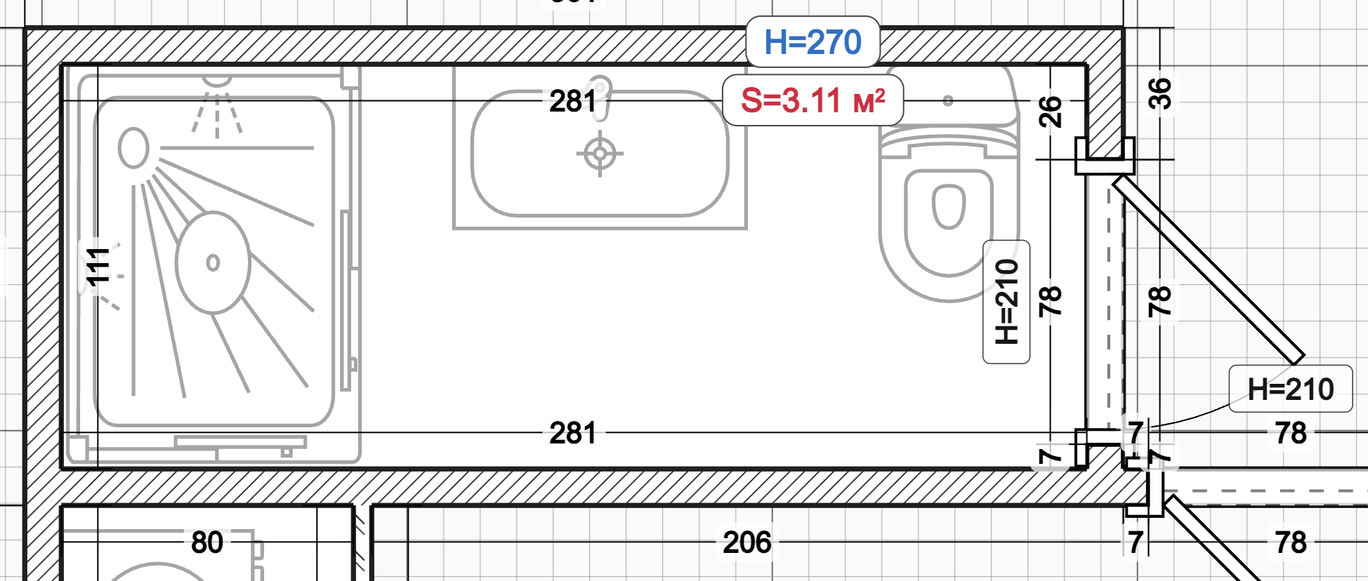 WC: huidige plattegrond