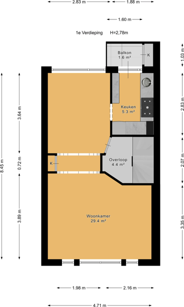 Plattegrond 1e verdieping