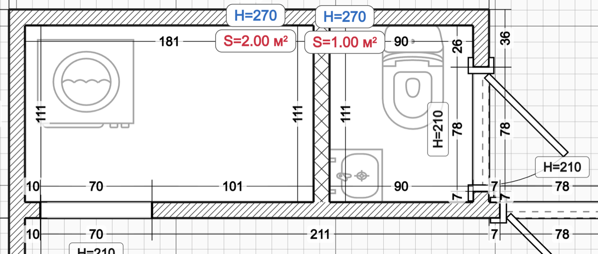 WC: plan met nieuwe wand en wastafel